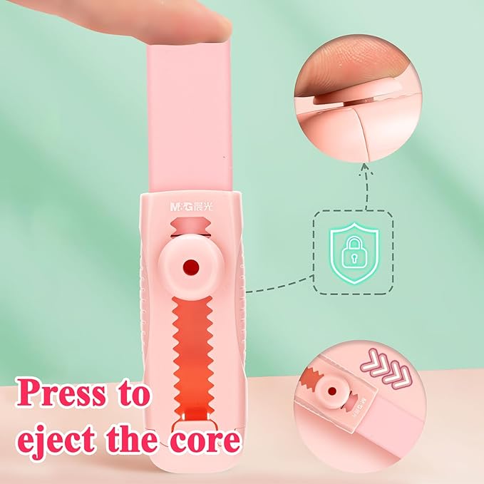 M&G 4+1 Pack Rubber Pink Erasers Sliding Retractable Eraser, Soft Cute Erasers Push Pull Large Pencil Erasers with Plastic Sleeve 4 Refill Eraser for School Students Kids Office Home Supplies