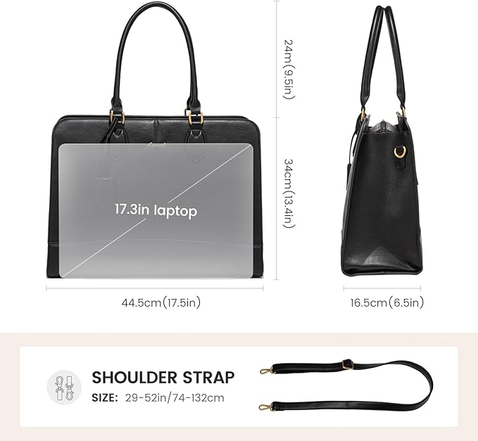LOVEVOOK Laptop Bag for Women, Work Tote Bags 17.3 inch Computer Bags for Laptops for Women Purse, Large Vintage PU Leather Waterproof Business Office Briefcase, Black