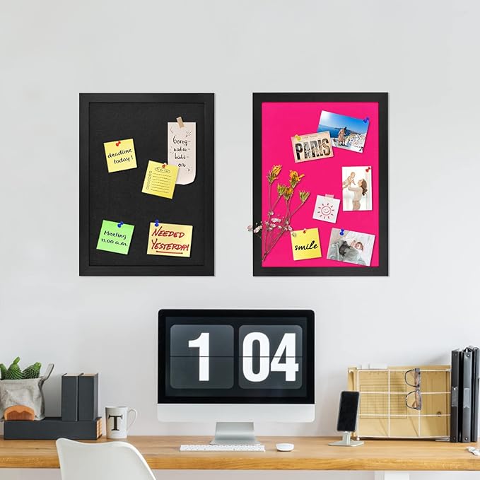 Cork Board Bulletin Board Wood Framed Display with Felt, Pin Board for Jewelry, Notes, Memos, Photos, Home, Kitchen, Office, School, Wall, 15"x11", Wood Framed(Black) & Felt(Black)