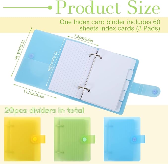 3 Pack Index Card Binder with Dividers, 60 Sheet Each, 3x5 Index Card Holder Index Card Organizer Binder Notebook for Classroom Office Home(20 Dividers Totals)
