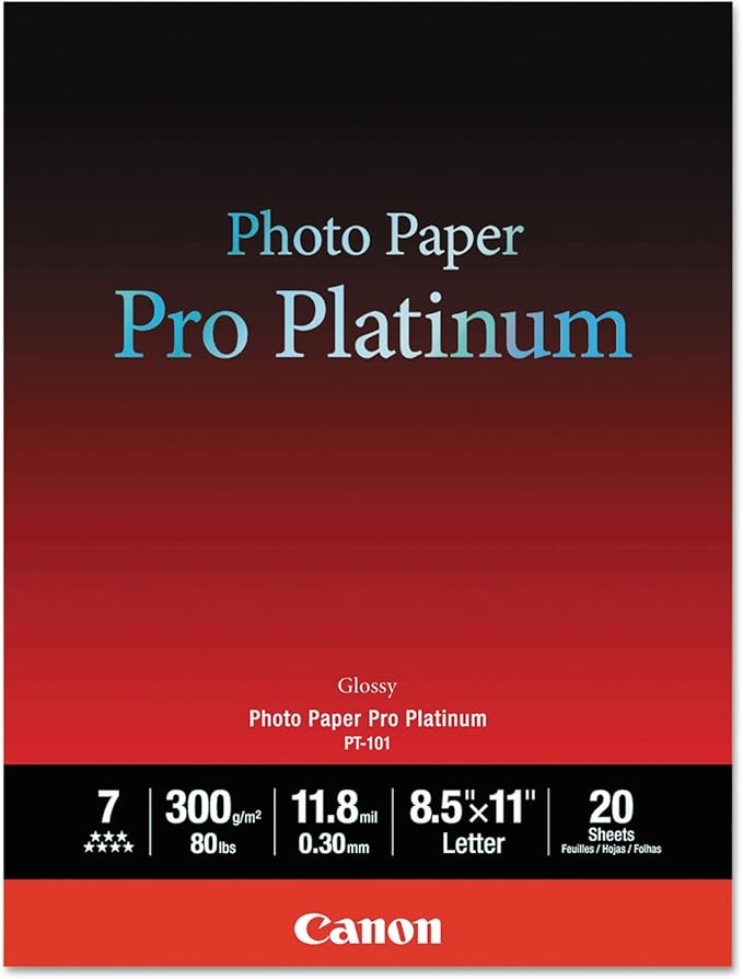 Canon 2768B022 Photo Paper Pro Platinum, 8.5 x 11 Inches, 20 Sheets