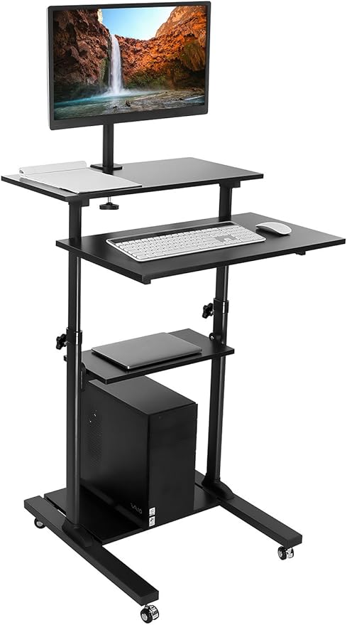 Mount-It Mobile Stand Up Desk / Height Adjustable Computer Work Station Rolling Presentation Cart With Monitor Arm (MI-7942B), Black