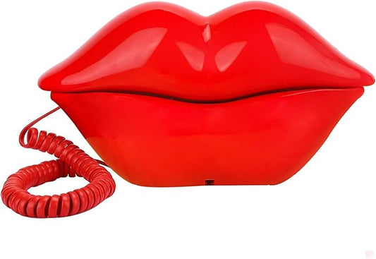 Corded Lip Phone, Benotek Novelty Landline Phone for Home/Office/Shops/Party Decor, Real Wired Funny Mouth Cartoon Telephone for Gift (Red)