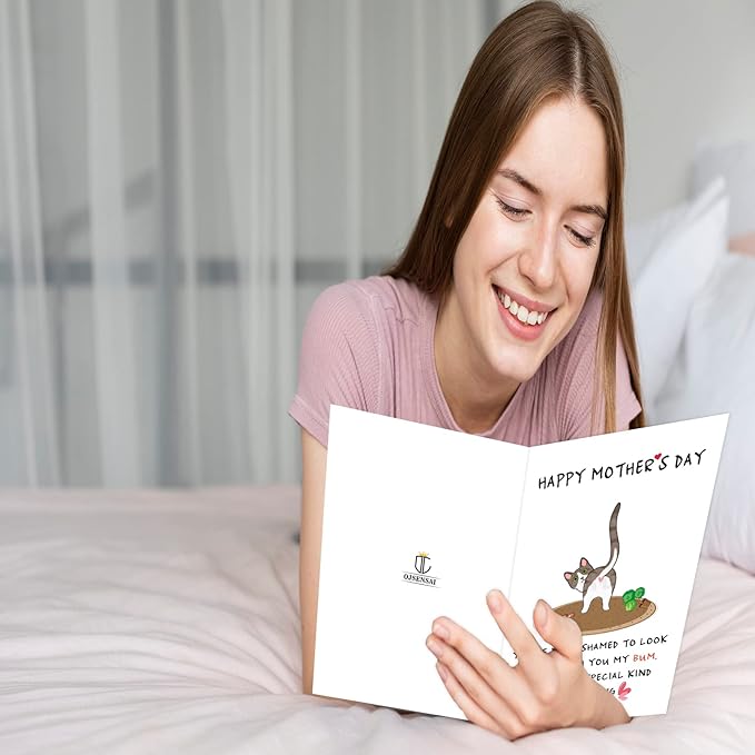 OJsensai Best Cat Mom Mothers Day Card, Naughty Cat Mom Gifts for Women, Happy Mothers Day Card from Cat, the Girl Who Loves The Cats