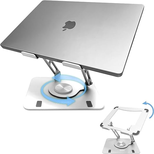 Swivel Laptop Stand for Desk, Adjustable Laptop Stand for Desk w/ 360° Rotation, Raise Tilt Cools Laptop with This Ergonomic Laptop Stand Riser, Collapsible iPad Computer Laptop Stand (White)