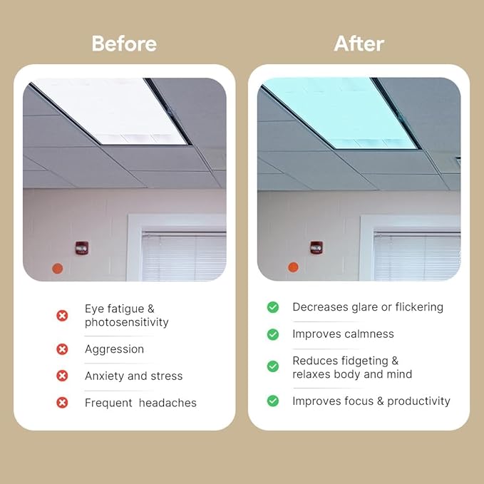 Fluorescent Light Covers for Ceiling Lights - Flicker & Glare Reducing Filters for Ceiling Lights - Overhead Light Covers - Light Covers for Classroom and Office - 48" x 24", Blue (8 Pack)