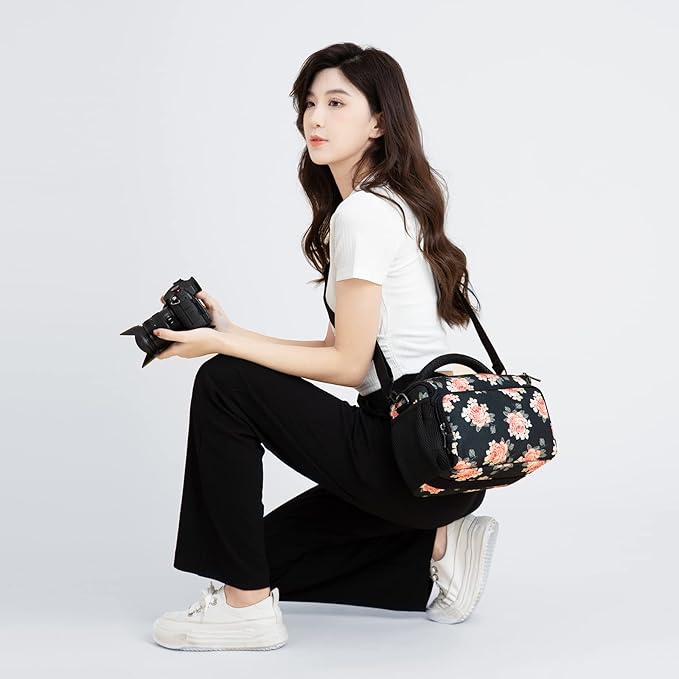 DOMISO Camera Bag Case Waterproof Anti-shock Shoulder Bag, Flower