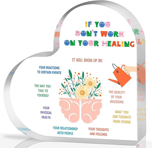 Mental Health Decor, Psychotherapy Affirmations Therapist Office Heart Acrylic Decor, Mindfulness Decor for Therapy Office Decor Sign, Mental Health Gifts for School Home Tabletop Therapy Office Decor