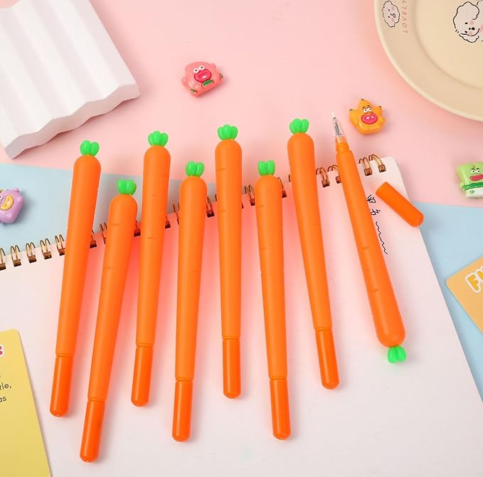 YYaaloa 12pcs Carrot Gel Ink Pens 0.5 mm Black Ink Novelty Pens for Child, Women Coworkers Kids Office School Home Wedding Bridal Shower Gifts Party Supplies (Carrot pens 12pcs)