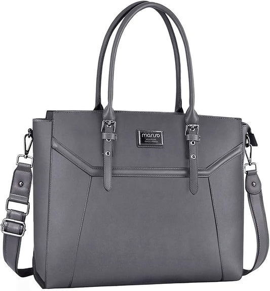 MOSISO 17 inch Women Laptop Tote Bag with Shockproof Compartment, Gray