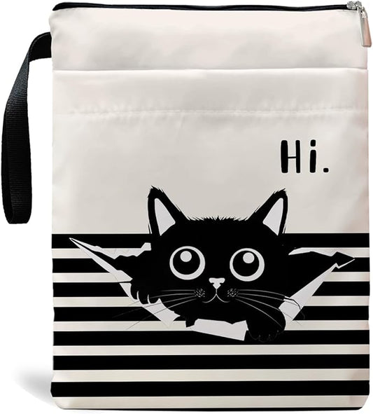 Book Sleeve, Book Covers with Zipper, Funny Cat & Book for Book Lovers, Gifts for Women Teacher Librarian Bookworm Bookish- Easily Distracted by Cats and Books (White-b, Large)