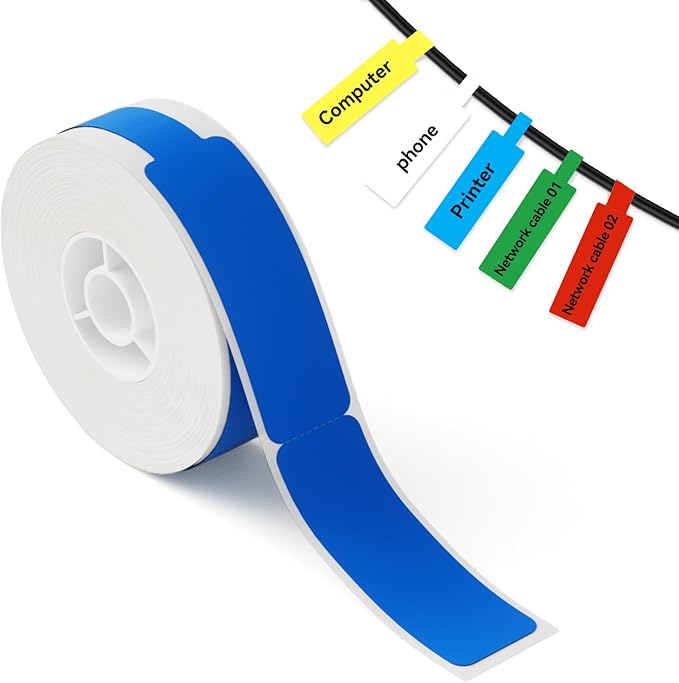 NIIMBOT Blue Cable Labels Maker Tape for D11/D110/D101 Label Maker, 0.49'' x 4.29'' -65 Tapes/Roll, Thermal Label Tape for Home Office Labeling Tape Replacement