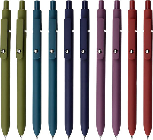 UIXJODO Gel Pens, 10 Pcs 0.5mm Black Ink Pens Fine Point Smooth Writing Pens with Silicone Grip, High-End Series Metal Clip Retractable Pens for Journaling Note Taking (10 Pcs Vintage)