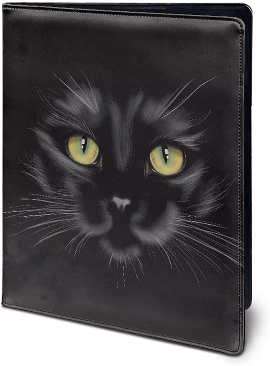 Black Cat Print Portfolio Folder Leather Padfolio with A4 Size Clipboard Clip for Business Resume Interview Document Sleeve Binder Folder for Men/Women