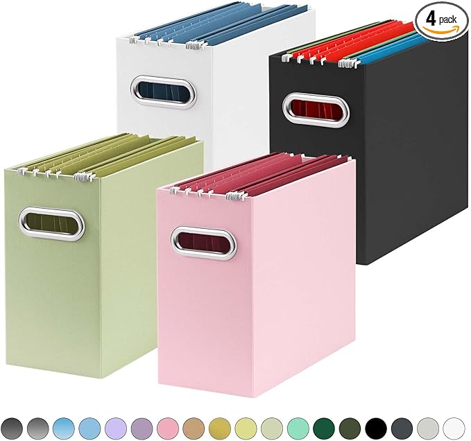 Oterri Collapsible Small Storage Box - Cardboard File Folder Organizer, Hanging File Box for Letter Size, Portable - Multi color, 4 Packs