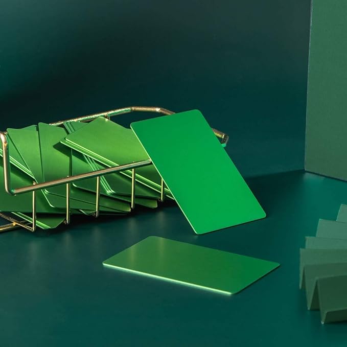 Thick Green Aluminum Metal Business Cards Anodized Aluminum 86 X 54 X 0.8mm 15 pcs Include Protector Sleeves(Frosted)