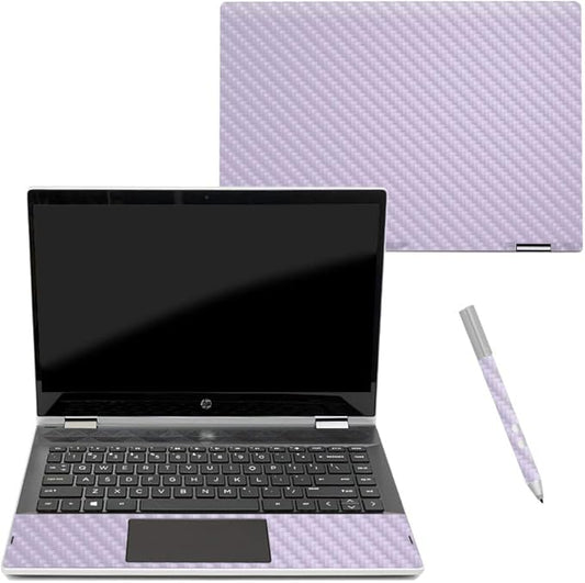 MightySkins Carbon Fiber Skin for HP Pavilion X360 14" (2018) - Solid Lilac | Protective, Durable Textured Carbon Fiber Finish | Easy to Apply, Remove, and Change Styles | Made in The USA