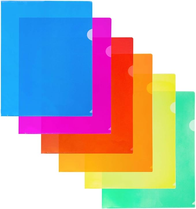 Dunwell Clear Plastic Folders Sleeves (12 Pack, Assorted Colors) - Plastic Sleeves for Paper 8.5x11, Transparent Project Folders with Plastic Paper Sleeves, Poly File Jacket for Documents