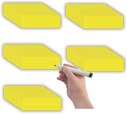Dry Erase Magnetic Labels (1x3",Pack of 60),Write On Magnets Sticker,Real Waterproof/Reusable for Classroom&Office&Cabinet&whiteboard&Fridge&More (Yellow)