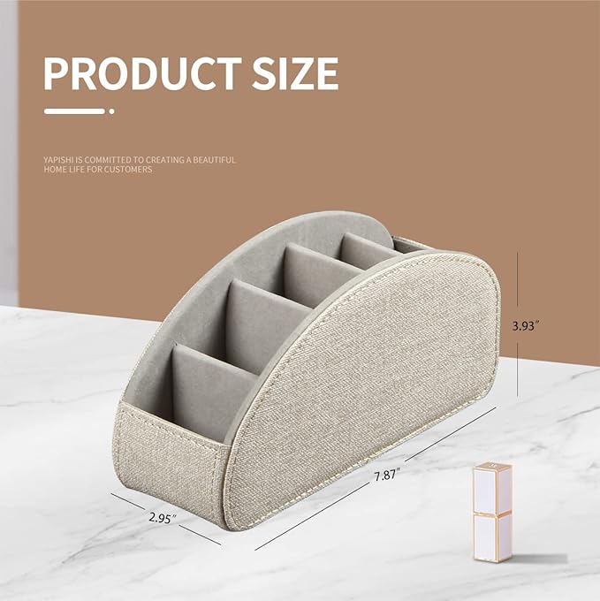 Remote Control Holder, Leather 5 Rooms Desk Organizer and Decorations for Living Room, Bedside Storage Remotes Caddy for TV Controllers/ Makeup Brush Pen/ Office Stationery/ Art Supplies/ Eyeglasses