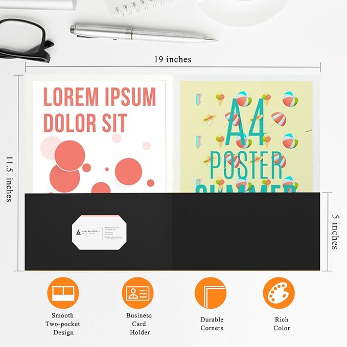 25Pcs Black Two-Pocket Heavyweight File Folder,Letter Size,Paper File Folder for School Office Home Bussines