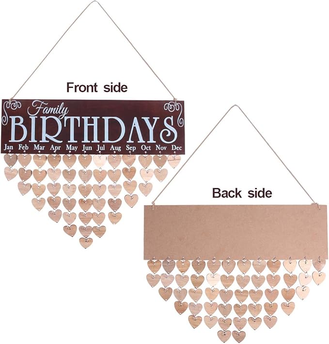 WINOMO Wooden Hanging Reminder Family Birthday Board Plaque Birthday DIY Calendar