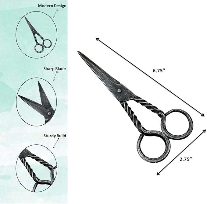Hand Forged Twisted Medieval Scissor Wrought Iron Handmade Vintage Scissor Blacksmith Craft Scissor for Classic Look Black Antique Finish Heavy Duty Sharp Scissor BY LIVING IDEAS