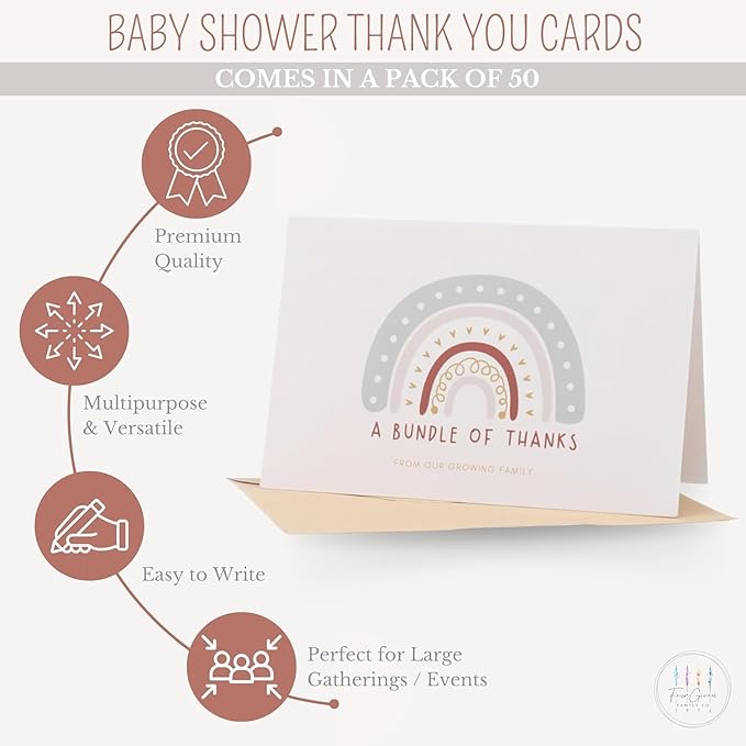 Baby Shower Thank You Cards with Envelopes, 30 Pack, Baby Girl Shower, Baby Boy Shower, Gender Neutral, Baby Shower Thank You Notes, Baby Shower Cards, Baby Thank You Cards for Girl, Baby Thank You