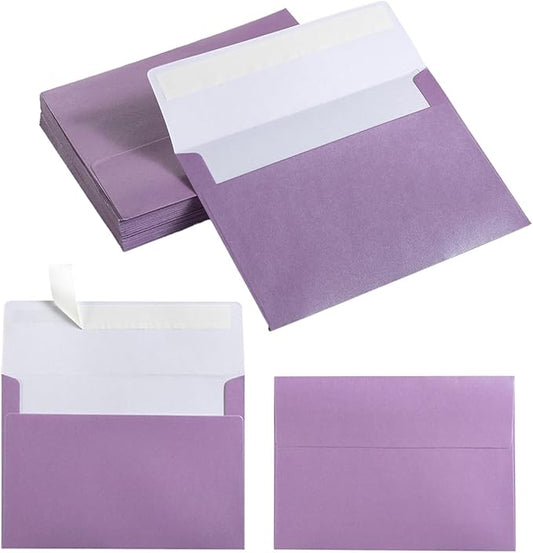 50 Pieces Metallic Shiny Purple Color Self Seal Envelopes for 5x7 Greeting Cards, Invitations, Postcards (Purple, 5x7)