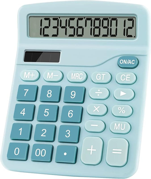 Office Calculators Desktop, 12-Digit Dual Power Cute Calculator with Large LCD Display Big Button for Office Home and School (Blue)