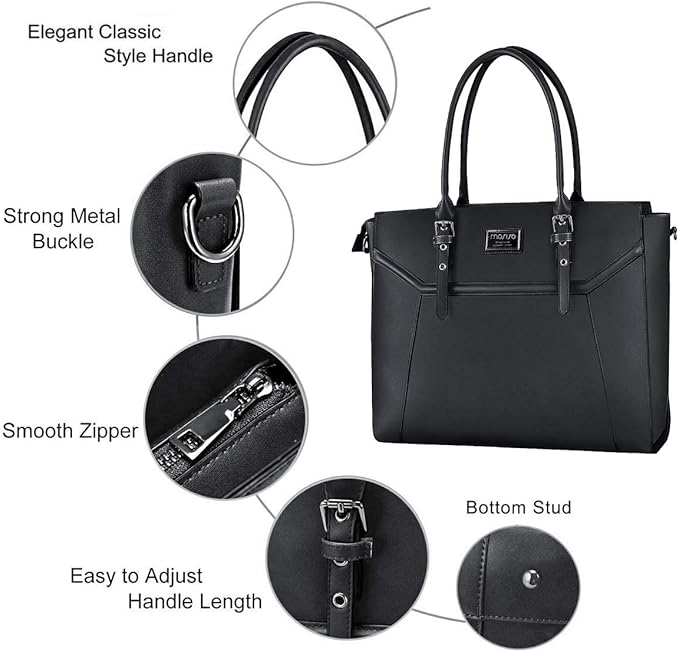 MOSISO 17 inch Women Laptop Tote Bag with Shockproof Compartment, Black