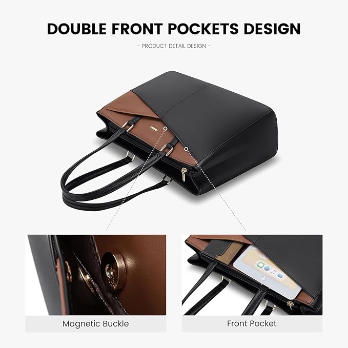 LOVEVOOK Laptop Tote Bag for Women, Office Work Bag Briefcase fit for 15.6 inch Laptop, Large Capacity Teacher Computer Bag Handbag Black/Brown