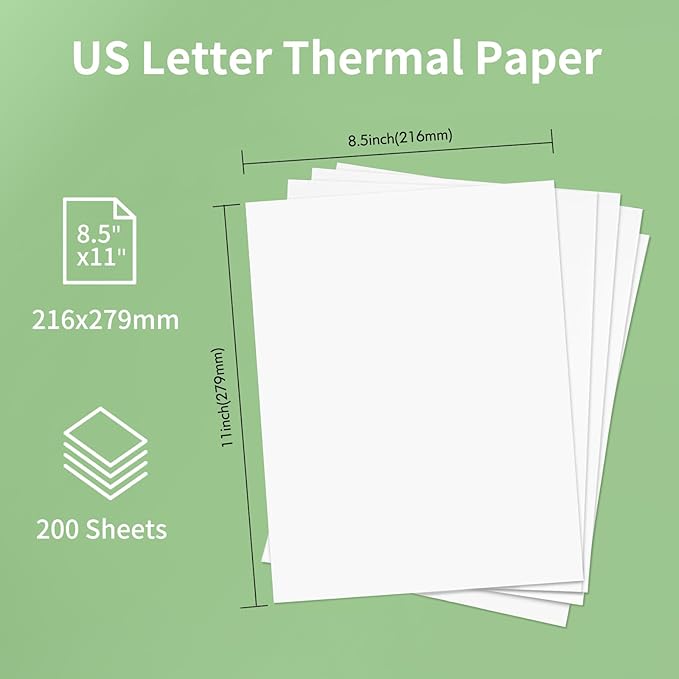 JADENS US Letter Size 8.5''×11'' Quick-Dry Folded Thermal Paper, 200 Sheets, Compatible with Gloryang & JADENS PD-A4 Portable Printer