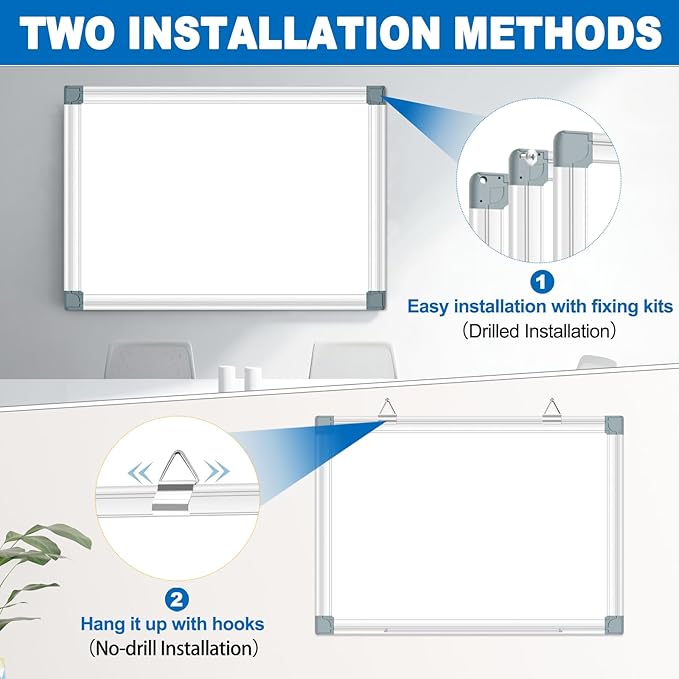 Magnetic White Board Dry Erase Board for Wall 24" x18 (2pcs) Aluminum Frame Magnet White Board for Home, School, Office, Kitchen