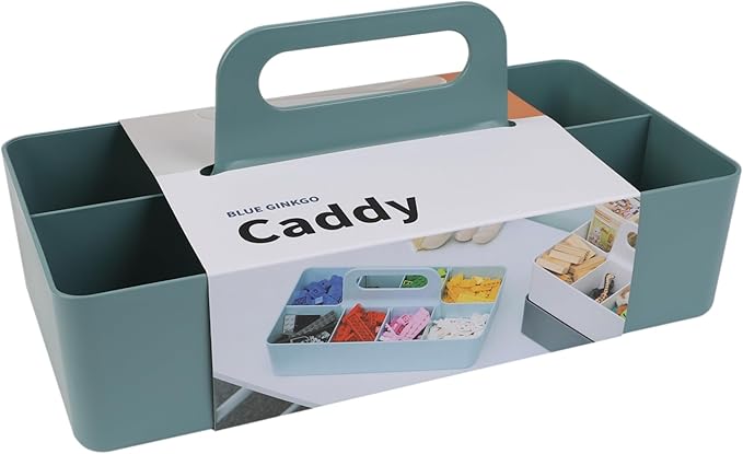 BLUE GINKGO Stackable Organizer Caddy – Korean-Made Portable Tote for Bathroom, Office, Crafts, or School Supplies (Long Rectangle, Green)