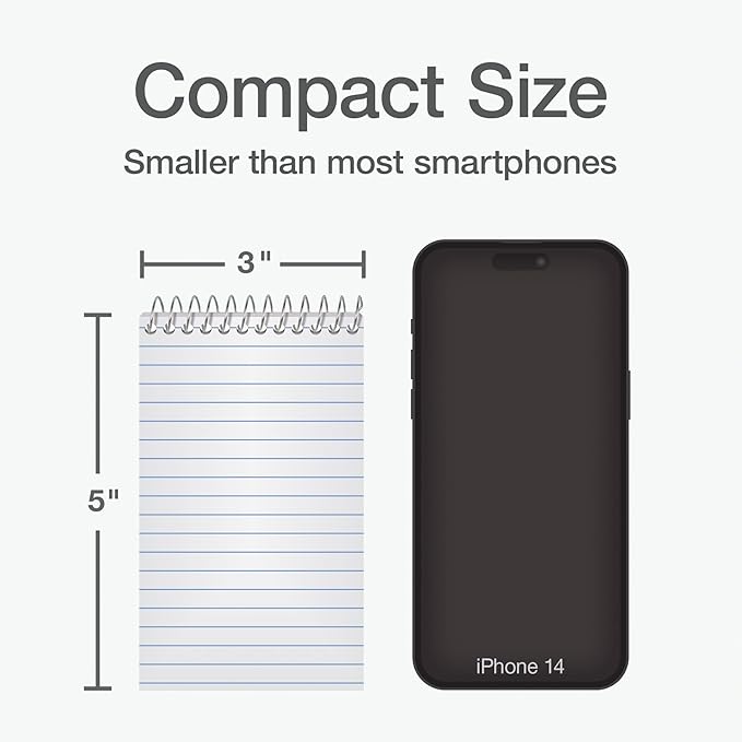 Oxford Spiral Memo Pads, Top Wire Bound, 3 x 5 Inch Pocket Notepad, College Ruled, Assorted Primary Colors, 75 Sheets, 5 Pack (25091)