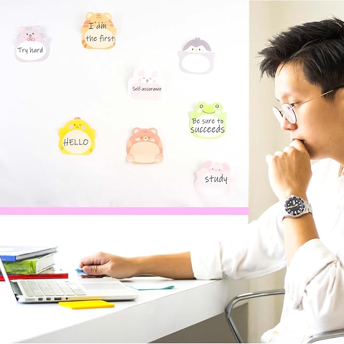 8 Packs Kawaii Penguin Sticky Notes, Aesthetic Sticky Notes Set, Cartoon Inspirational Sticky Notes, Animals Shape Markers, Cute Anime Sticky Note Tabs for Office School Creative Gifts