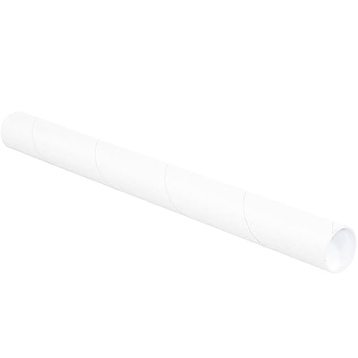 BOX USA BP2520W Mailing Tubes with Caps, 2-1/2" x 20", White (Pack of 34)