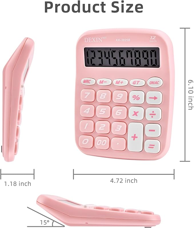 Cute Calculators Desktop, 12 Digit Basic Calculator with Big Buttons, Aesthetic Desk Accessories Large LCD for Office School Supplies (Pink)