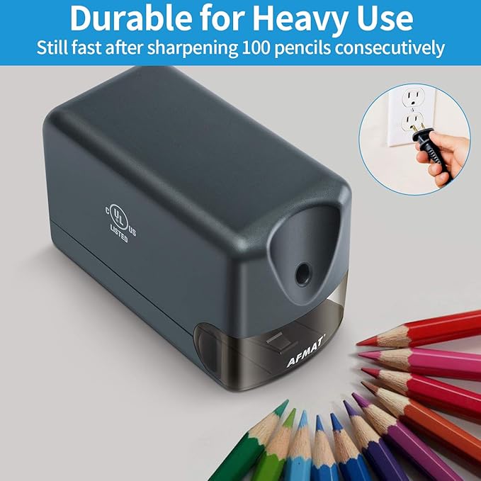 AFMAT Electric Pencil Sharpener, Heavy Duty Pencil Sharpeners for Classroom, Home, UL Listed Pencil Sharpener for 6.5-8mm No.2/Colored Pencils, 10000+ Sharpening Times, Model S230 (Item No. PS66),Gray
