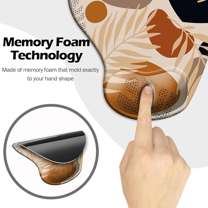 DOOKE Ergonomic Mouse Pad with Wrist Support and Coaster,Mouse Pads with Non-Slip PU Base for Home Office Working Studying Easy Typing & Pain Relief Boho