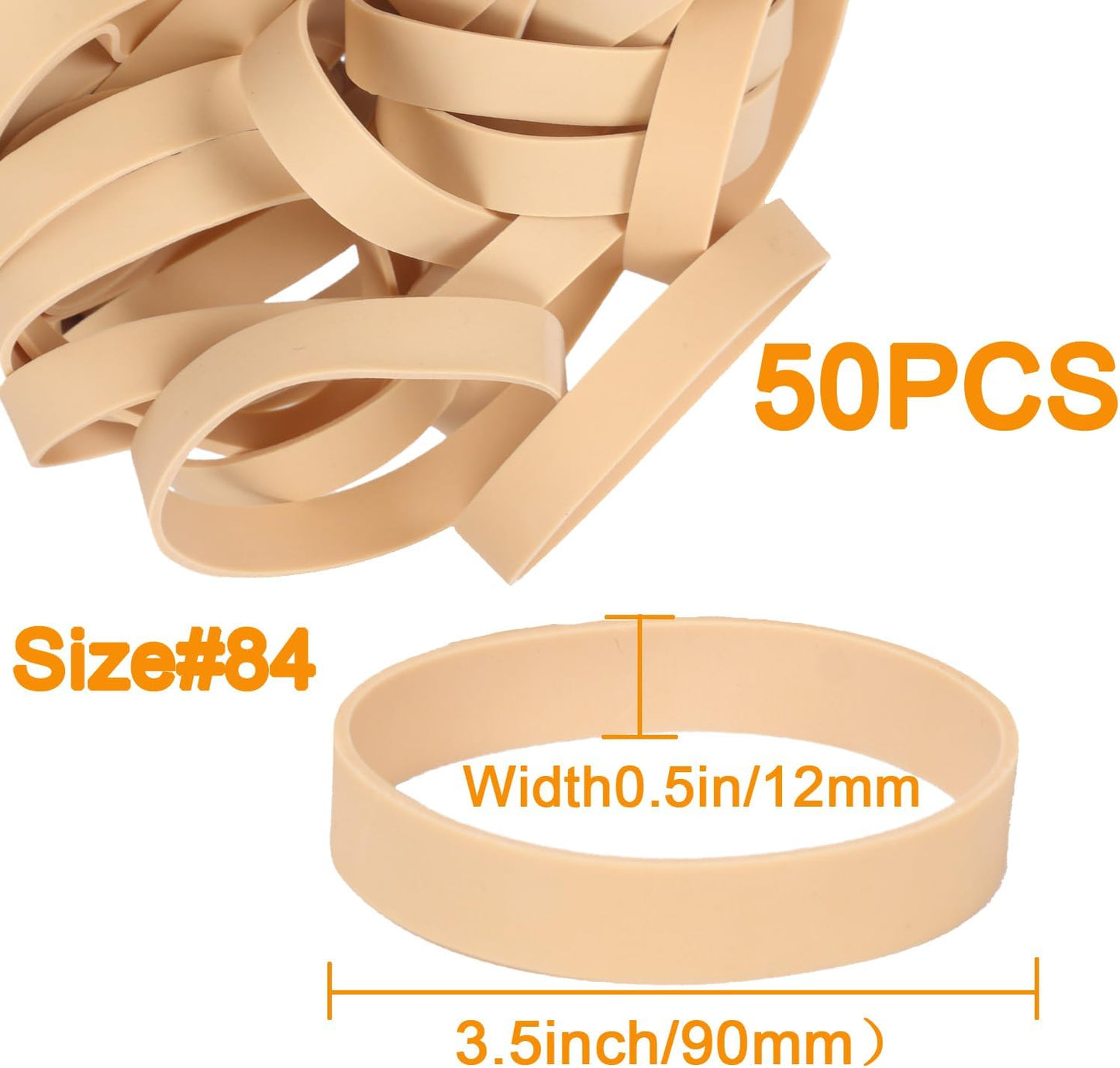 Size #84 Tactical Rubber Bands,Elastic Band Beige Rubber Band 50pcs Heavy Duty Wide For Office Home Supplies(3-1/2" x 1/2'')