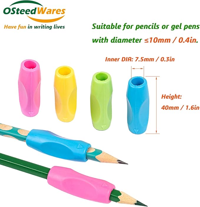 Ergonomic Silicone Pencil Grips 40 Pcs for Kids and Adults Handwriting, 8 Colors Gel Pen Grips with 3 Concaves