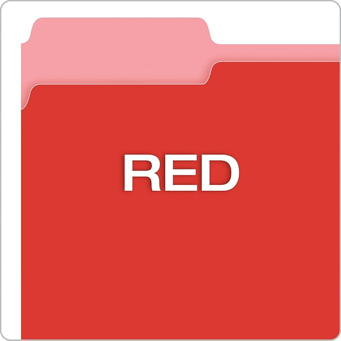 Pendaflex Two-Tone Color File Folders, Letter Size, Red, 1/3 Cut, 100 per box (152 1/3 RED)