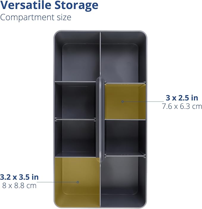 BLUE GINKGO Stackable Organizer Caddy – Korean-Made Portable Tote for Bathroom, Office, Crafts, or School Supplies (Long Rectangle, Gray)