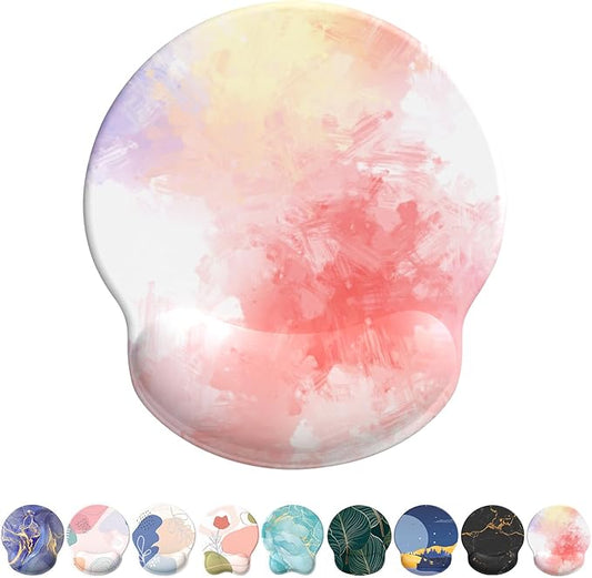 eulps Mouse Pad with Wrist Rest, Comfortable Computer Mousepad with Gel Wrist Support Smooth Surface and Non-Slip PU Base for Pain Relief, Laptop, Office & Home (Colorful Tie-Dye)