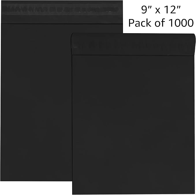 Colored Poly Mailers Pack of: Be creative with your packaging with Colored mailers (Black, 9" x 12" pack of 1000)