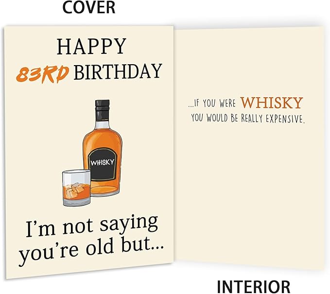 Funny Whiskey 83rd Birthday Card, 83rd Birthday Gifts for Men Women, Unique 83rd Birthday Decorations for Husband Wife, Best 83 Year Old Birthday Card Gifts for Grandpa Grandma