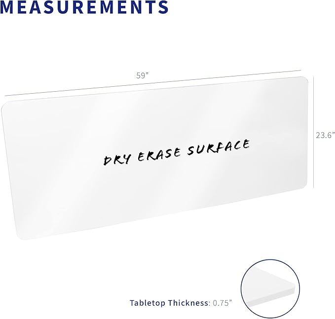 VIVO Dry Erase 60 x 24 inch Universal Solid One-Piece Table Top for Standard and Sit to Stand Height Adjustable Home and Office Desk Frames, Whiteboard Table Top, DESK-TOP6WE