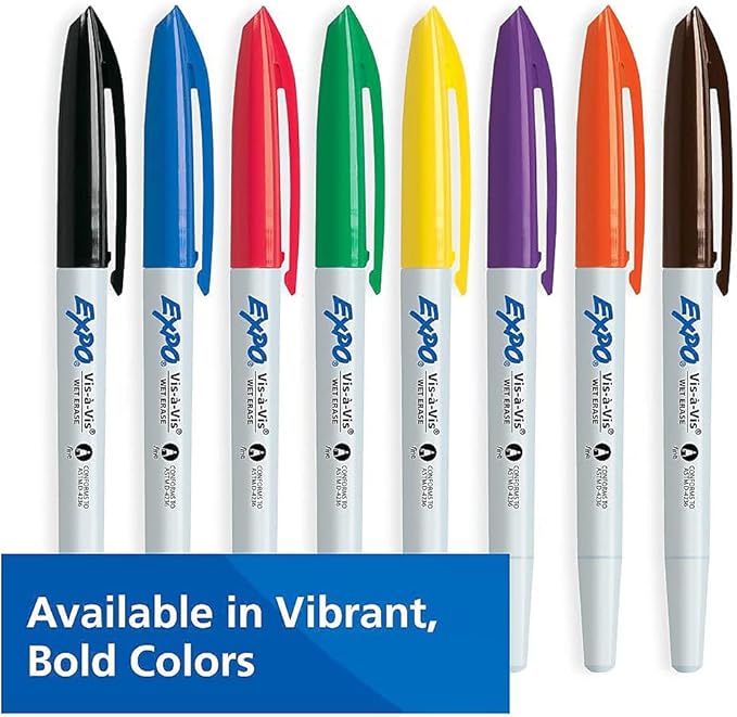 Expo Vis-a-Vis Wet-Erase Marker, Fine Point, 4-Color Set (SAN16074)